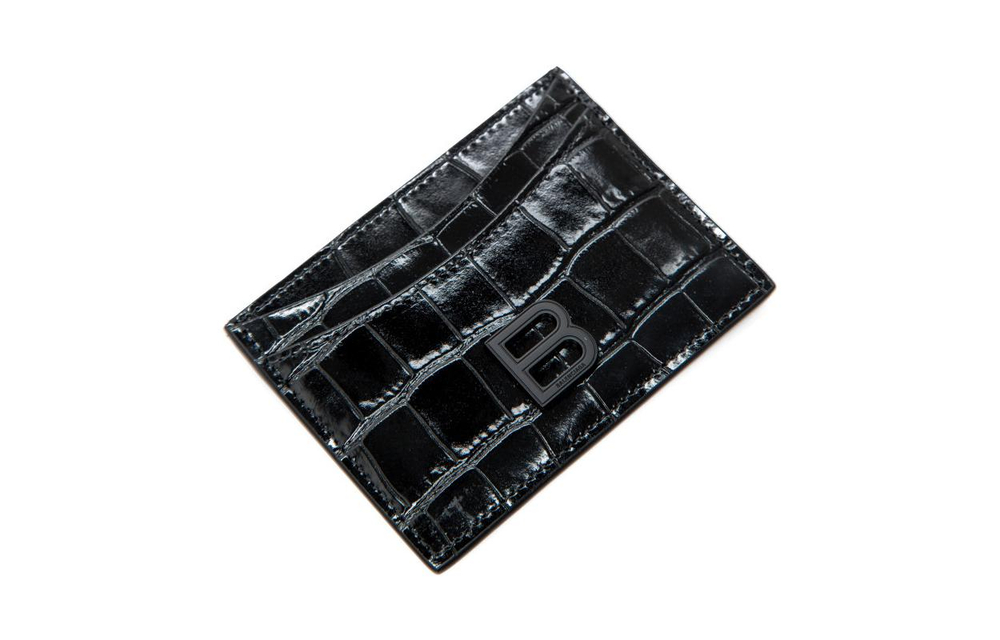 Balenciaga Hourglass Embossed Cow Leather Card Holder Card Holder Women"s Black