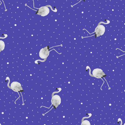 Акварельные фламинго / синий ЧБ