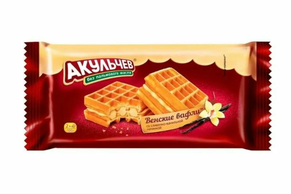 Акульчев Венские вафли шоколадные со вкусом сливочного крема 2ш 100гр