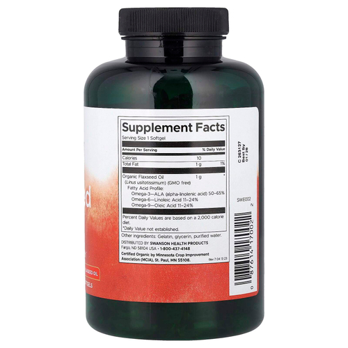 Swanson, Льняное масло, 1 г, 200 капсул