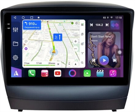 Магнитола для Hyundai iХ35, Tucson 2 2009-2015 (без штатного усилителя) - FarCar 7051-9AB монитор 9.5" QLED на Android 14, TS18, CarPlay, 4G SIM-слот