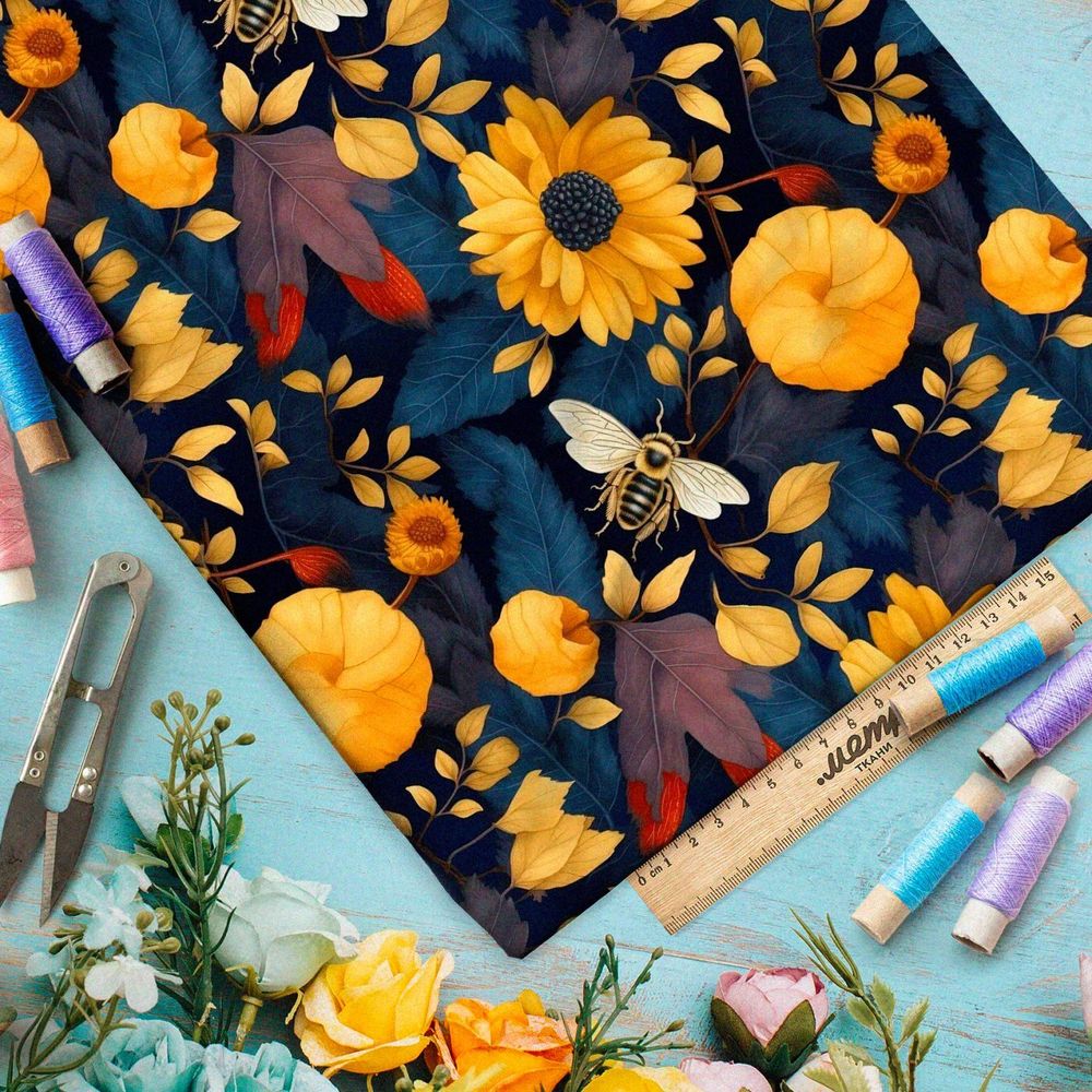 Ткань премиум атлас кристальные зарисовки природы