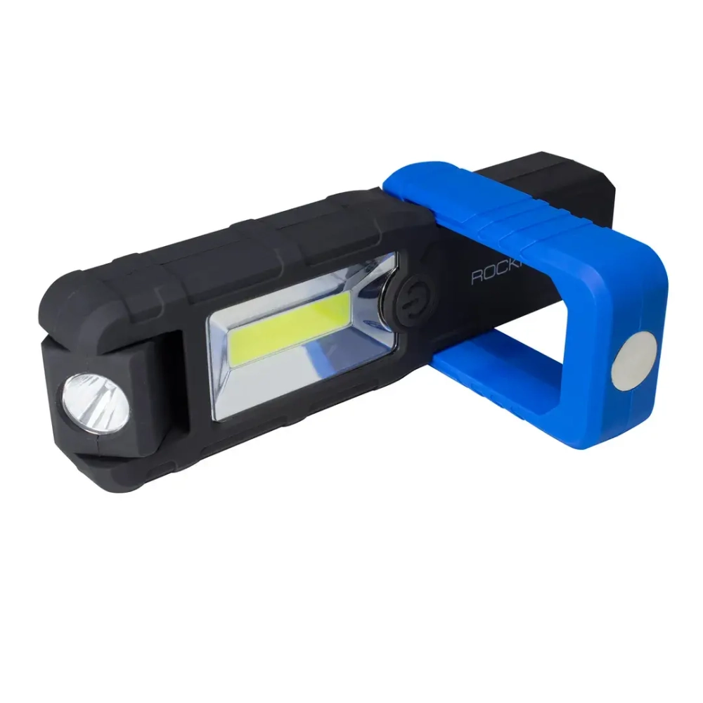 Лампа светодиодная аккумуляторная(5W COB+1W,магнит,180гр.,250Lm,2000mAh,USB провод,время раб.3ч,время заряд.2-3ч,защита гнезда зарядки) RockForce##Rock FORCE RF-F-01402