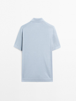 Massimo Dutti Поло с короткими рукавами из рельефной ткани, небесно-голубой