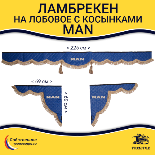 Ламбрекен с косынками стеганые Man (экокожа, синий, коричневые кисточки)