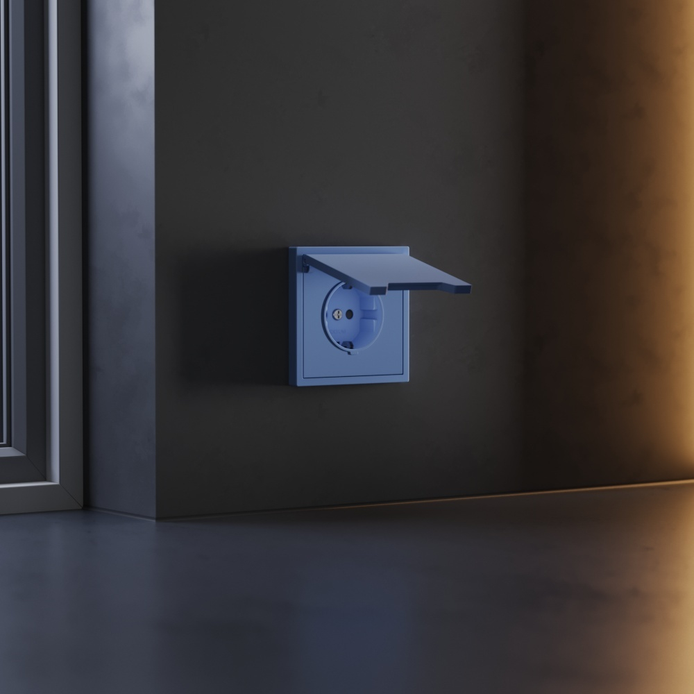 Накладка для розетки с заземлением, защитными шторками и крышкой, S70 (деним)