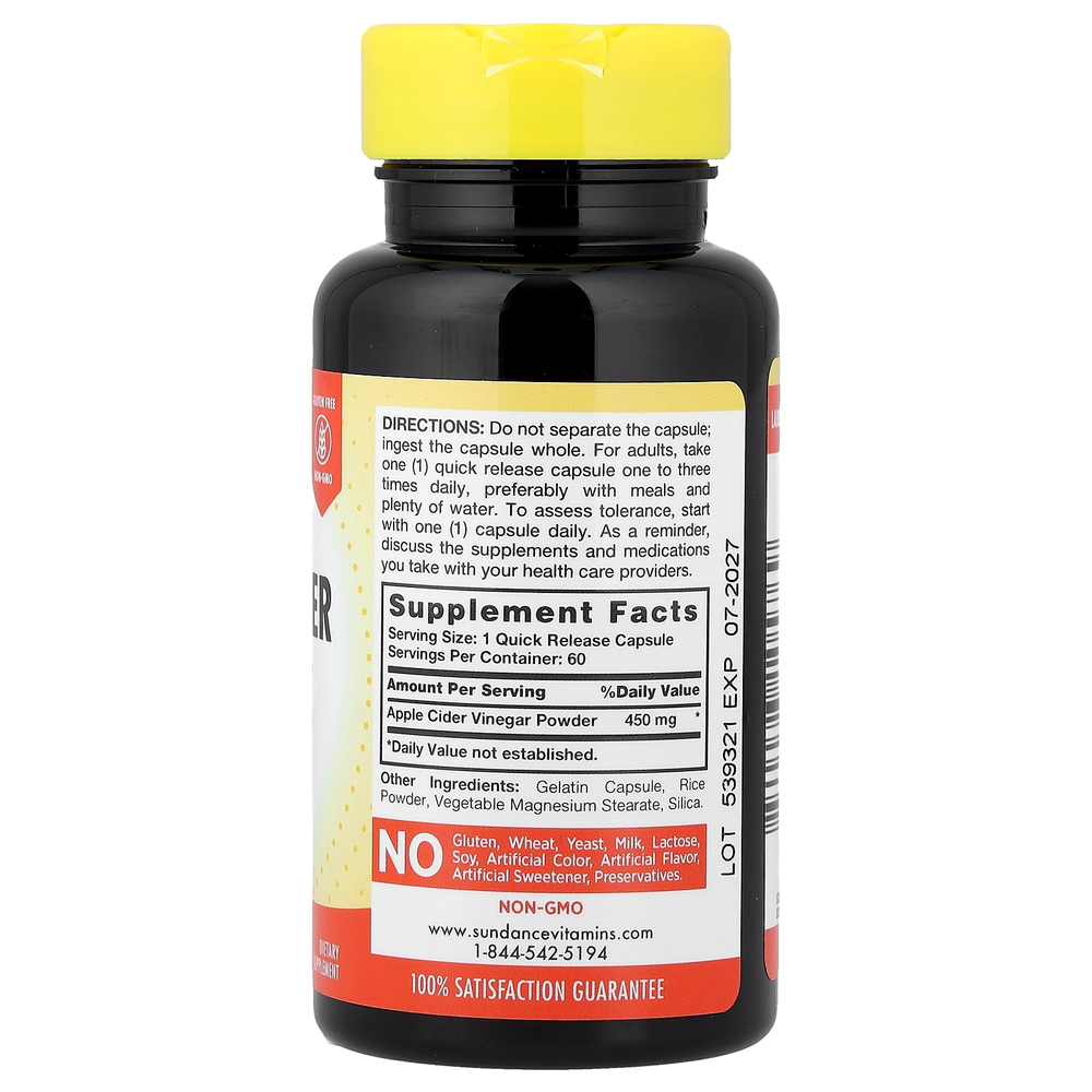 Sundance Vitamins, Яблочный уксус, 450 мг, 60 капсул быстрого действия