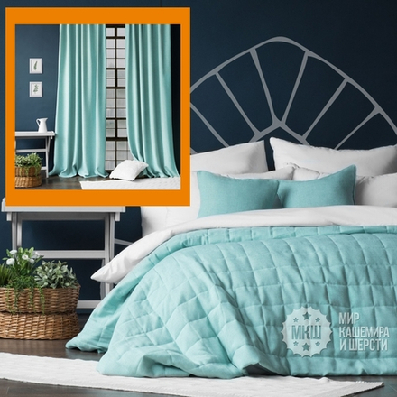 Готовые шторы и покрывало под лен ДЖЕРРИИ (арт. BL10-274-08) - (140х270)х2 см., покрывало 230х250 см. - голубые