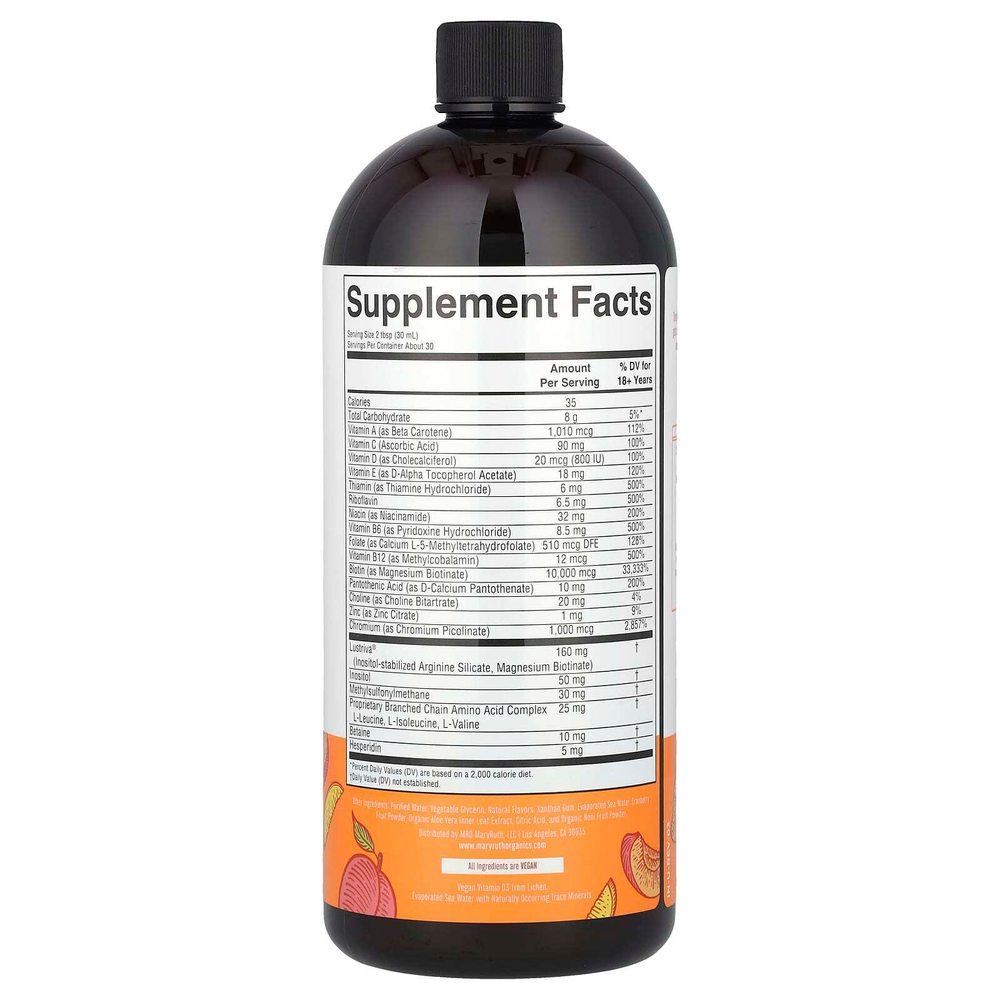 MaryRuth's, Liquid Morning Multivitamin, средство для роста волос, персик и манго, 887 мл (30 жидк. унций)