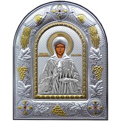 Матрона Московская. Икона в серебряном окладе на кожаном основании.