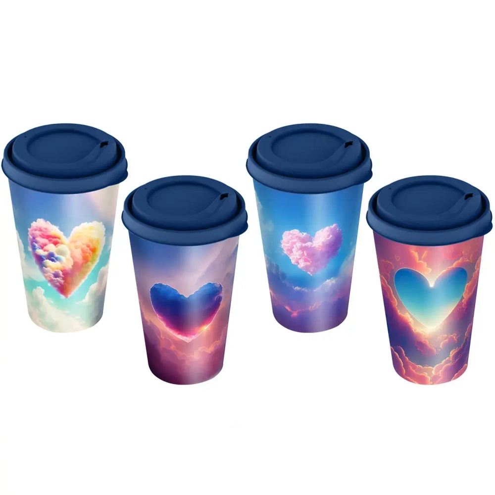 Стакан с крышкой 550мл «IZI-GO» с декором синий