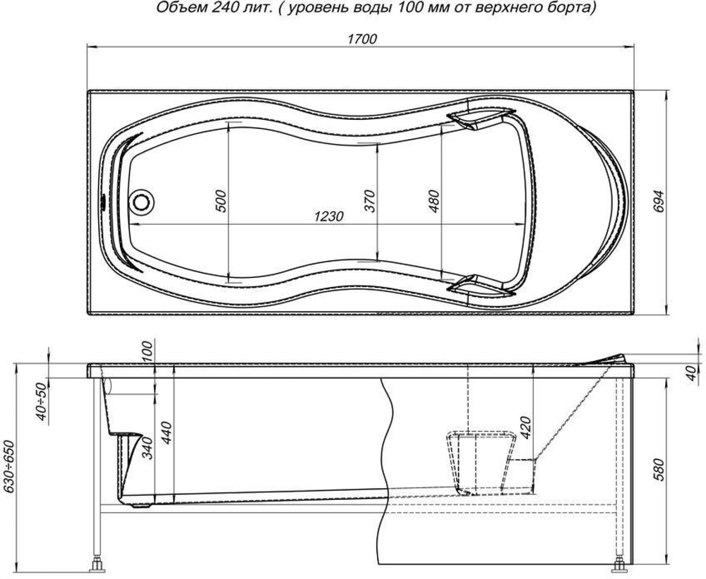 Акриловая ванна Aquanet Tessa NEW 170x70 (с каркасом)