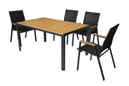 Набор мебели Garden Story Сан-Ремо NEW 5 уп(4 Стул Garden Storyа чер с подлокотниками +1 уп стол черн, столеш поливуд) (КК)