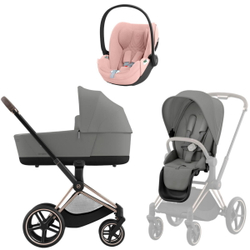 Коляска 3 в 1 Cybex Priam IV Rosegold complete и автокресло Cloud T i-Size Peach Pink Plus Mirage Grey