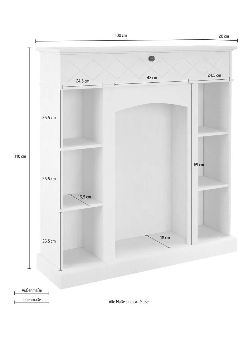 Камин декоративный 100х28х110, Абау, напольный, электрический, стеллаж с ящиком, массив сосны, полка декоративная с подсветкой, белый, Dipriz