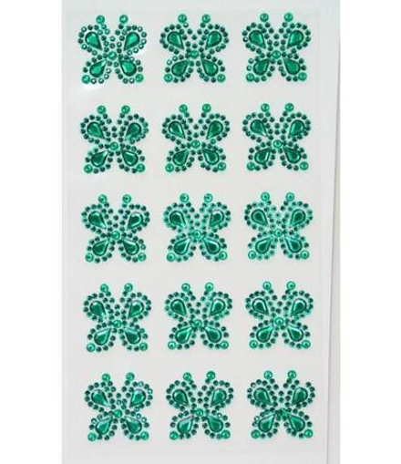 Стразы самоклеющиеся бабочки зеленые 15 шт