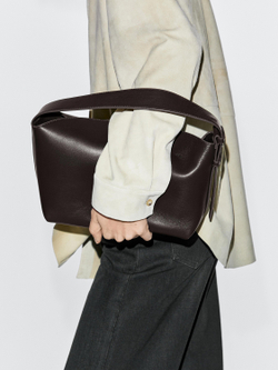 Massimo Dutti Небольшая сумка через плечо из кожи наппа, коричневый