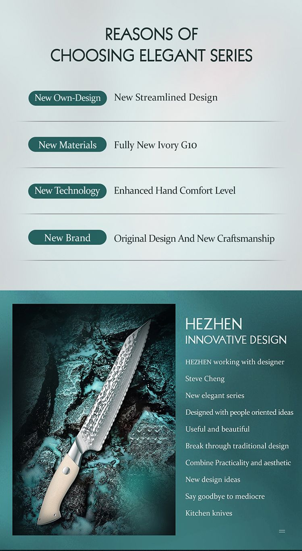 Кухонный нож Hezhen B38H Bread нож 8 дюймов клинок 67 Layers Damascus рукоять G10, длина лезвия 21 см