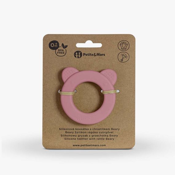 Damaq qaşıyıcı\PETITE&amp;MARS Silicone teether with rattle Beary Dusty Rose 0m+