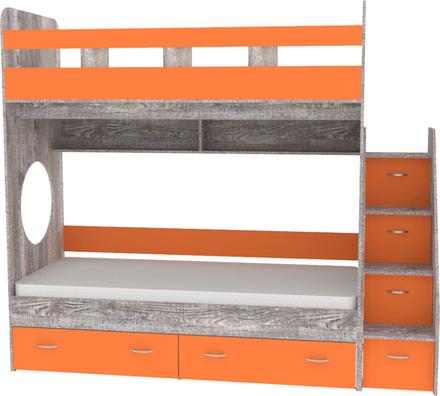 Двухъярусная кровать КарИВи Юниор 1 90х200 Бетон Оранжевый