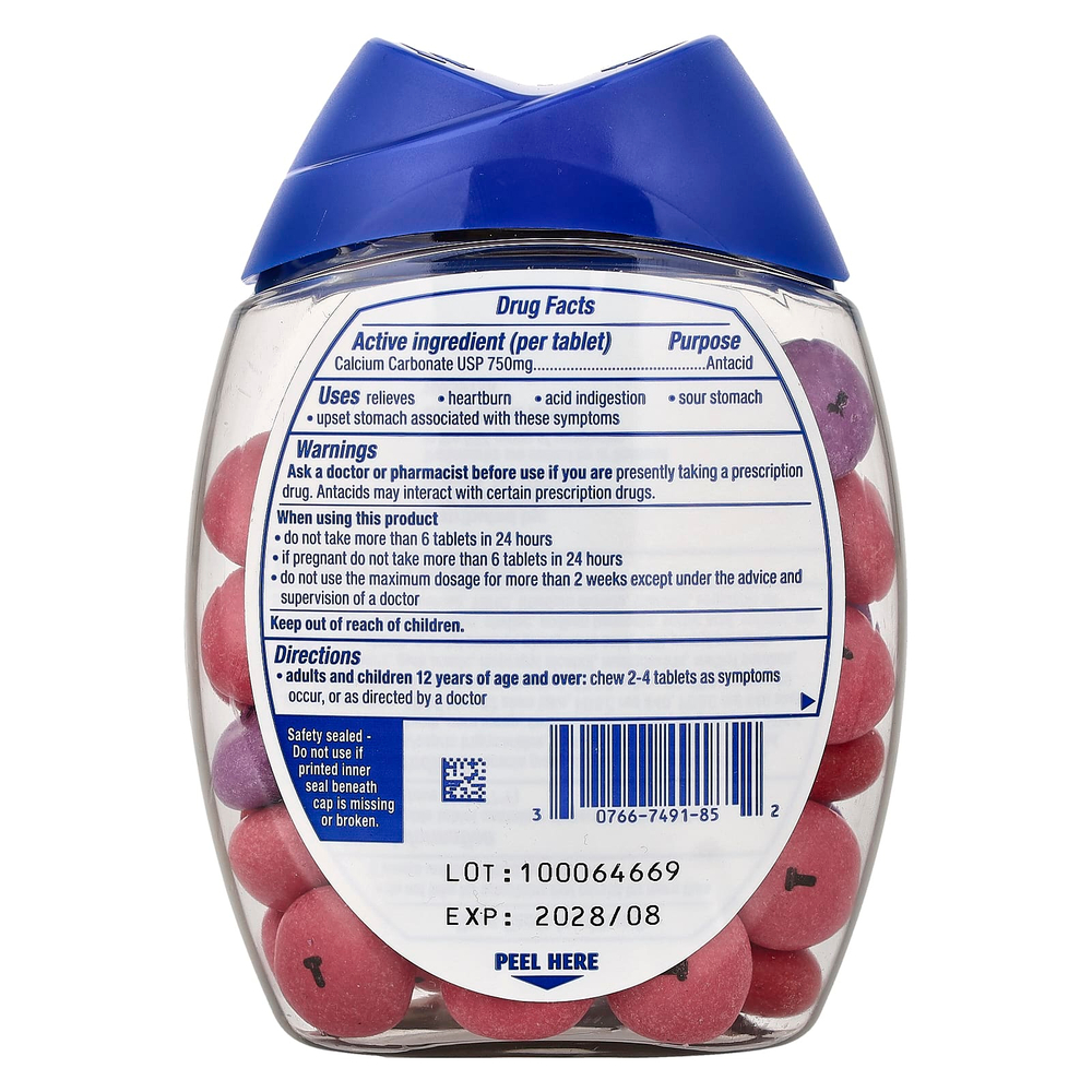 Tums, антацид, жевательные таблетки, ассорти ягод, 750 мг, 60 жевательных таблеток