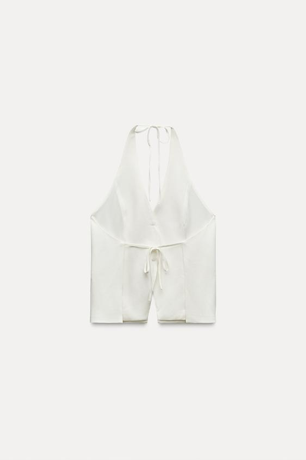 ZARA ТОП С ГОРЛОВИНОЙ ХАЛТЕР И ЗАВЯЗКАМИ, БЕЛЫЙ