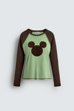 ZARA HARRY LAMBERT X DISNEY ФУТБОЛКА С ПРИНТОМ МИККИ МАУСА, ЗЕЛЕНЫЙ