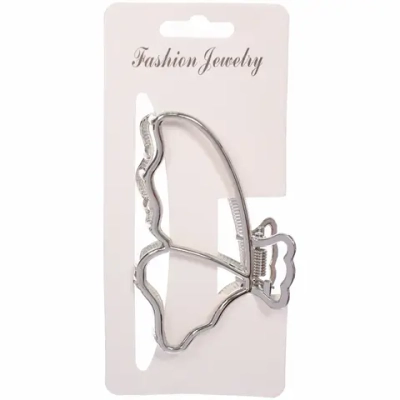 Заколка - краб для волос на блистере «PREMIUM», бабочка, цвет серебро и золото, 7,5см