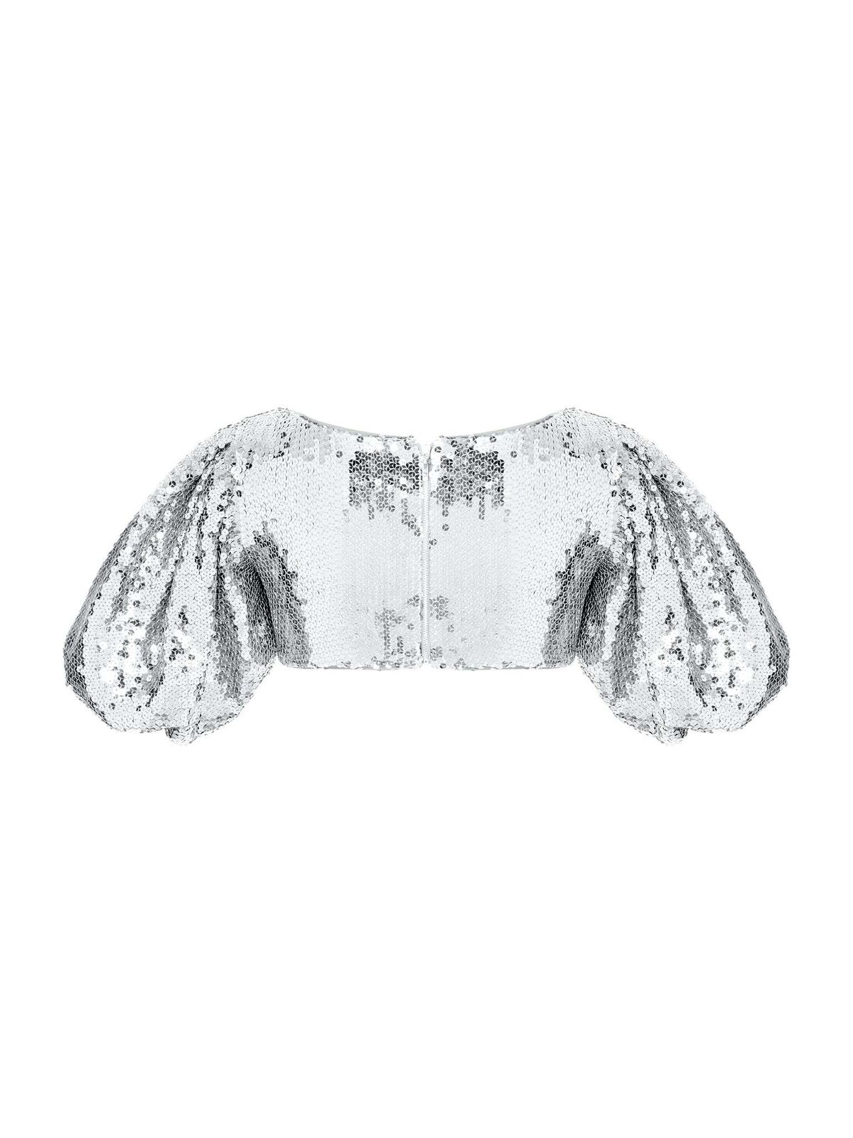Укороченный топ из пайеток с объемными рукавами