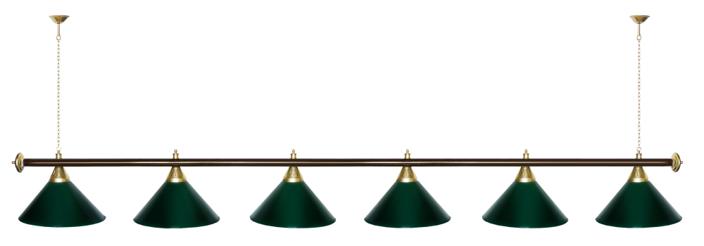 Лампа STARTBILLIARDS 6 пл. (плафоны зеленые,штанга зеленая,фурнитура золото)