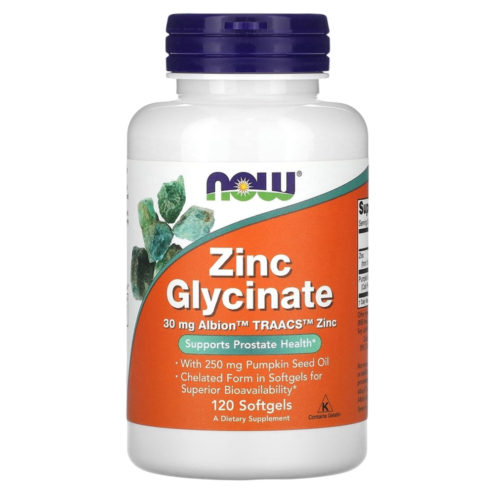 Now Foods Zinc Glycinate 30 mg 120 Softgels , Цинк Глицинат