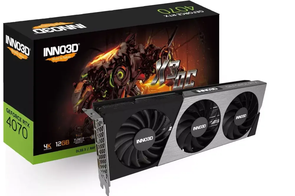 Видеокарта Inno3D GeForce RTX4070 X3 OC, 12G GDDR6X 192-bit HDMI 3xDP N40703-126XX-185252L