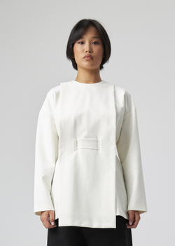 BLOUSE WITH A BELT | M | WHITE