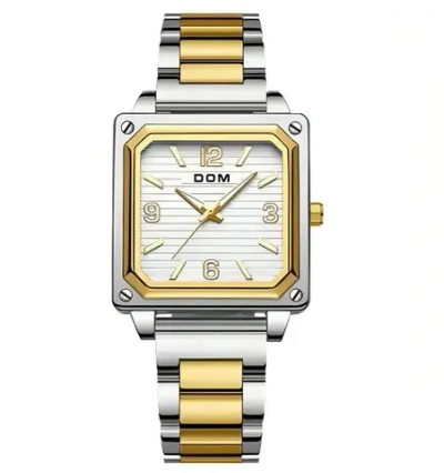 Часы наручные кварцевые DOM на металлическом браслете, черный/серебристо-золотистый W10250-01