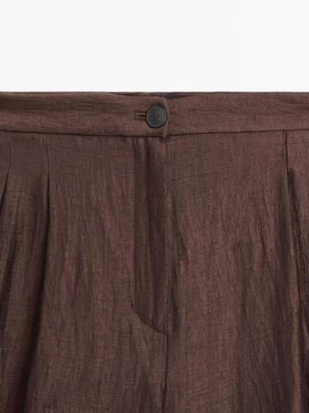Massimo Dutti Брюки со средней посадкой и широкими штанинами, коричневый
