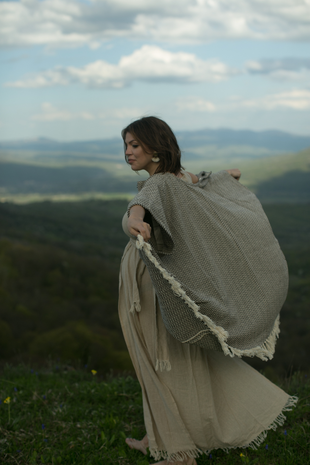 Бохо-накидка из фактурного хлопка (шоколад/волна)