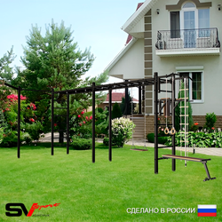 Уличная шведская стенка Sv Sport рукоход х 2 с комплектом турник прямой У53433 (Турник/Брусья/Скамья/Деревянные/Кронш бокс/Канат/кольца/лестница)