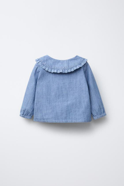 ZARA БЛУЗА ИЗ СТРУЯЩЕЙСЯ ДЖИНСОВОЙ ТКАНИ, ВЫЦВЕТШИЙ СИНИЙ