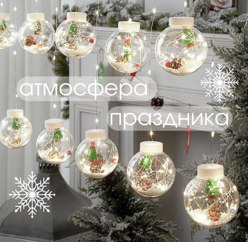 Гирлянда шарики со снегом