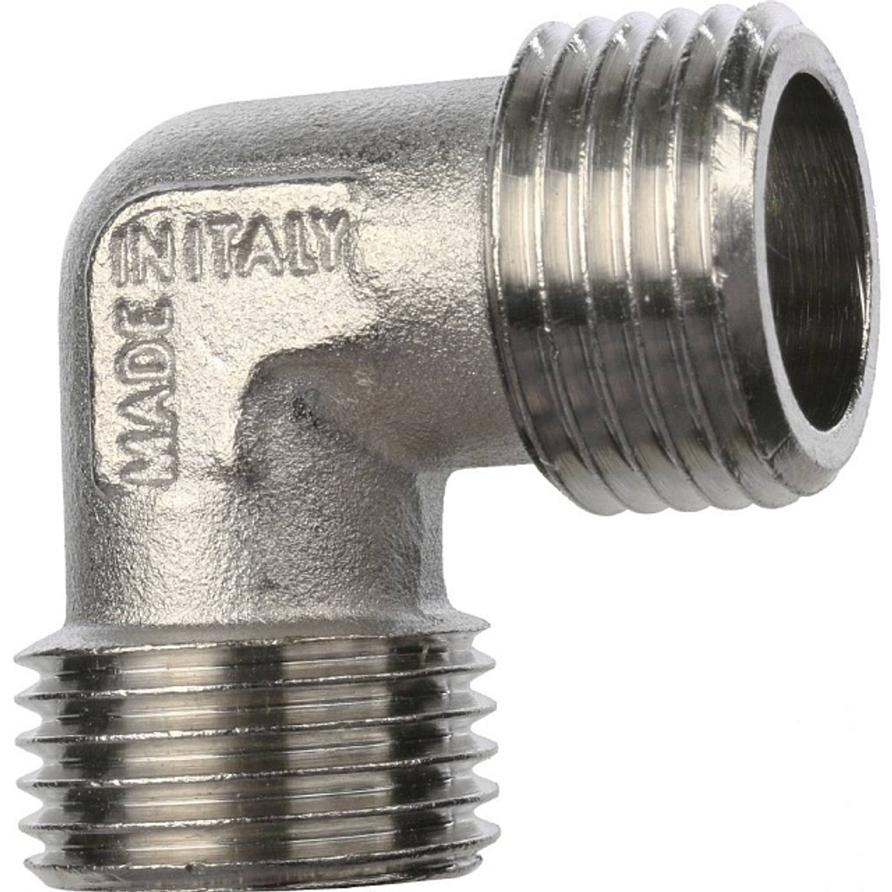 Отвод 90° с наружной резьбой STOUT SFT 0010 - 1/2" (для стальных труб, латунь никелированная)