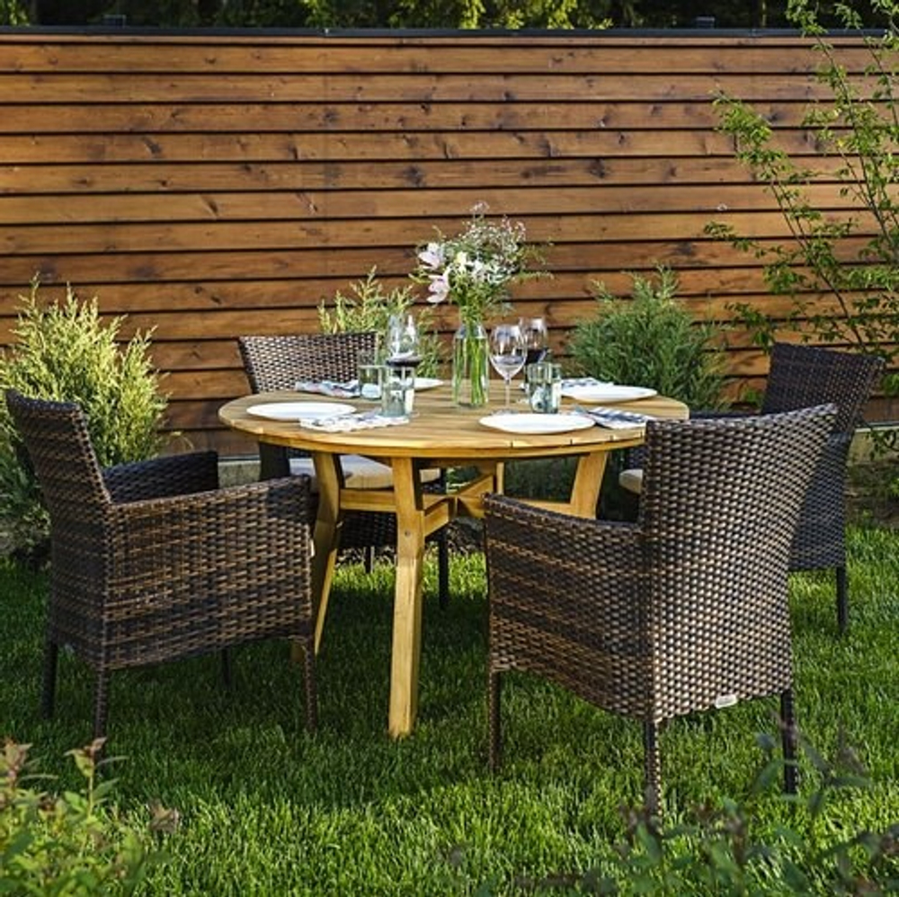 Обеденный комплект Joygarden МОДЕНА 116 см на 4 персоны с креслами, Natural Teak, бежевый