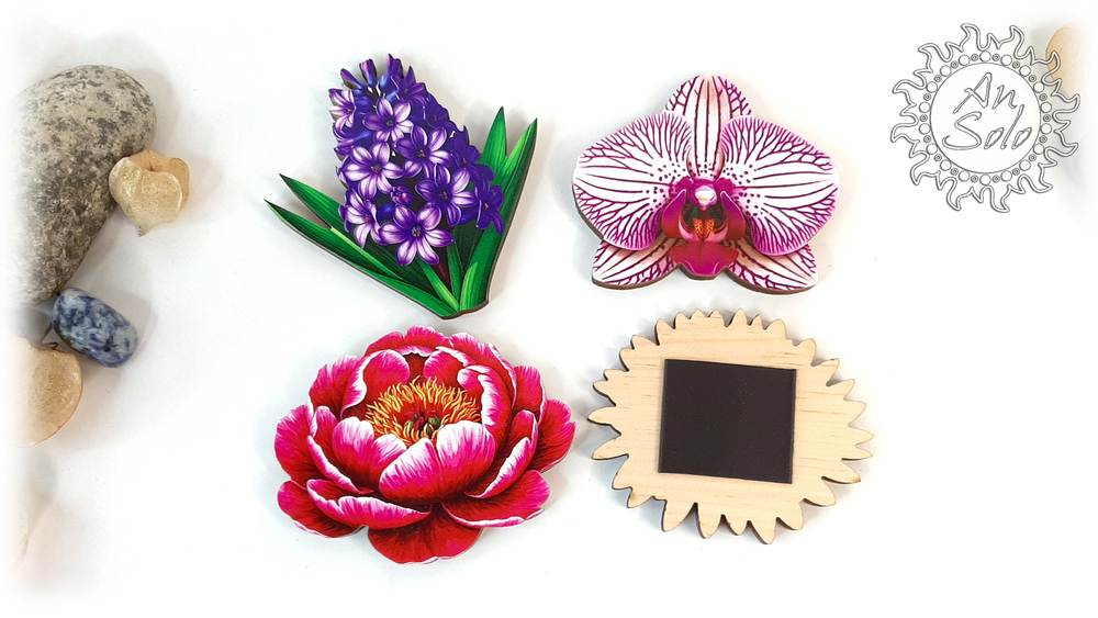 Магниты серия "Цветочная симфония" из кедра в ассортименте 3 часть