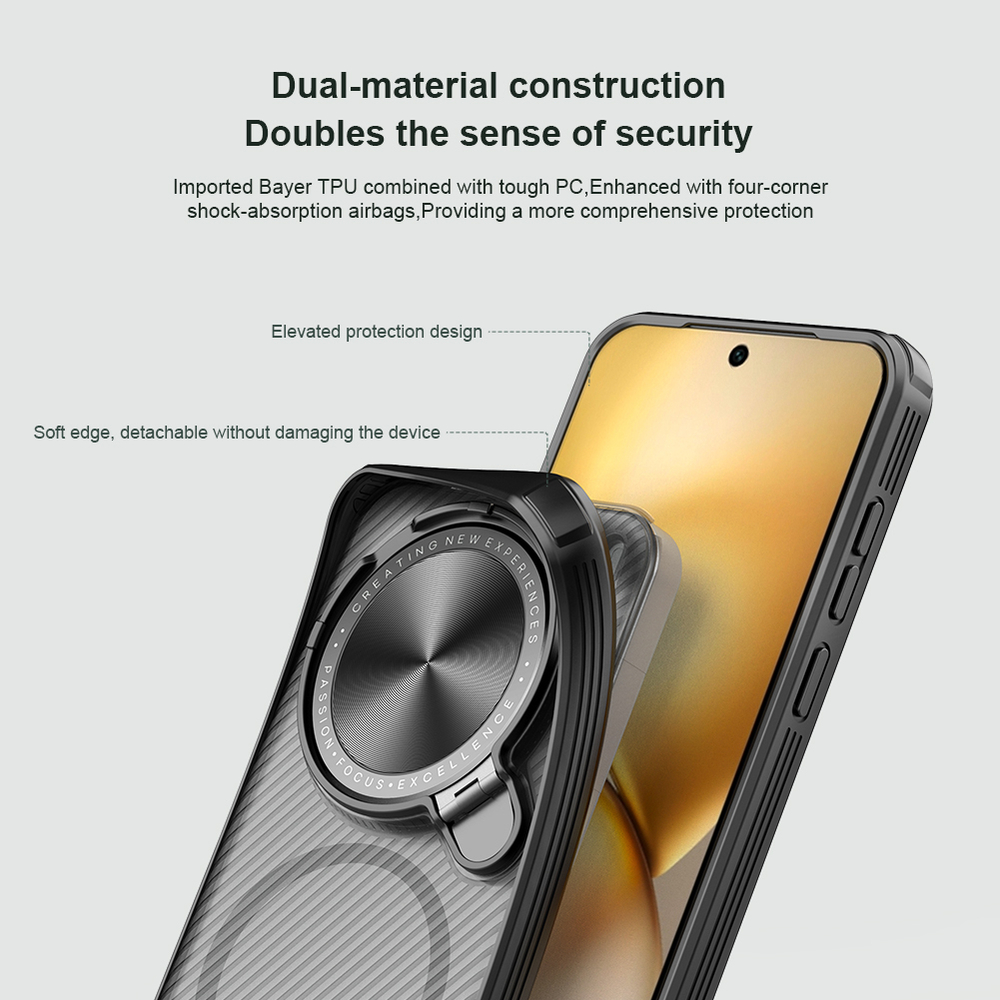 Чехол прозрачный тонированный (Transparent Black) от Nillkin с металлической крышкой и MagSafe на Vivo X200 Pro Mini, серия CamShield Prop Magnetic Case