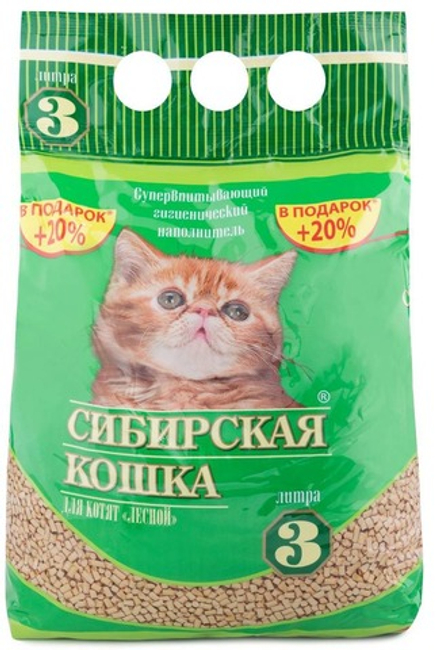 СИБИРСКАЯ КОШКА Наполнитель древесный для котят 3 л