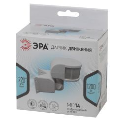 Датчик движения ЭРА MD 014 белый угол охвата 220° дальность обнаружения 10 м 200Вт IP44 | Датчики движения