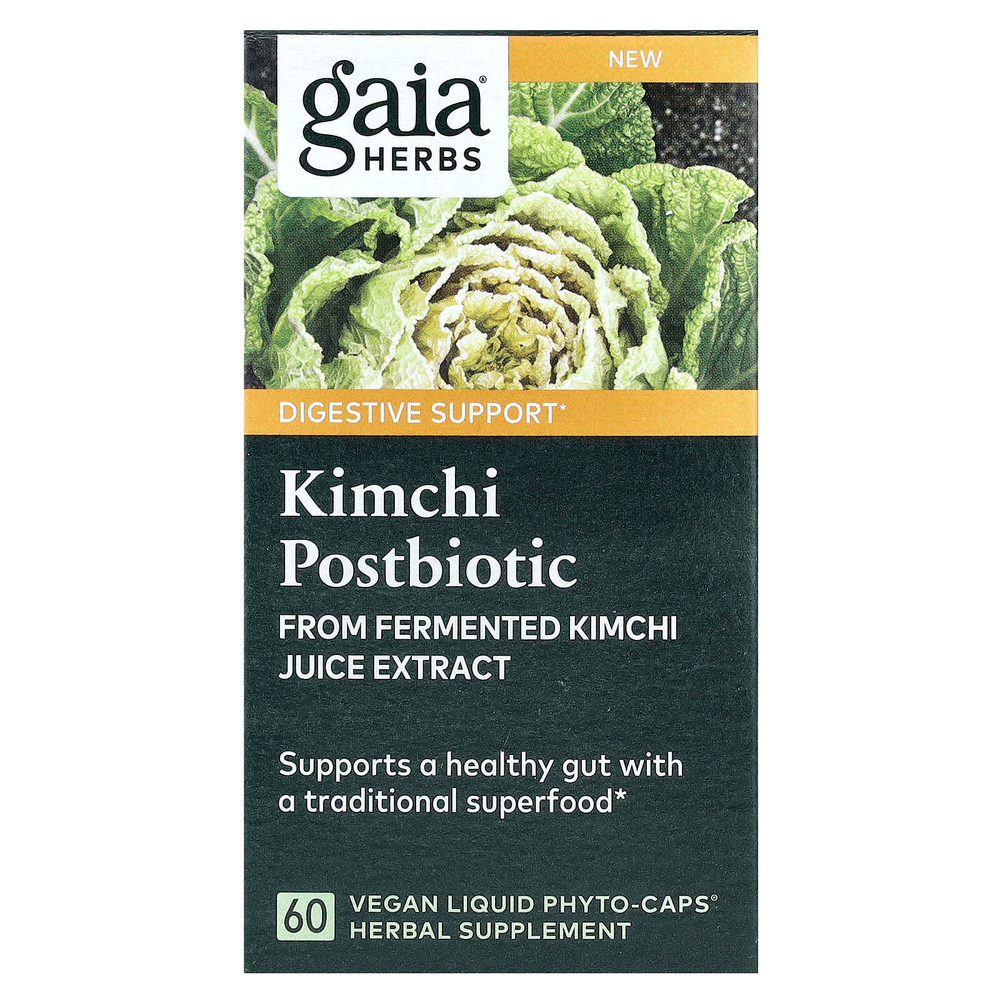Gaia Herbs, Kimchi Postbiotic, 60 веганских жидких фитокапсул (0,6 г в каждой капсуле)