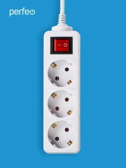 Сетевой удлинитель Perfeo с кнопкой POWERMATE PF-PM-3/5,0-W, 5,0м, 3 розетки, белый