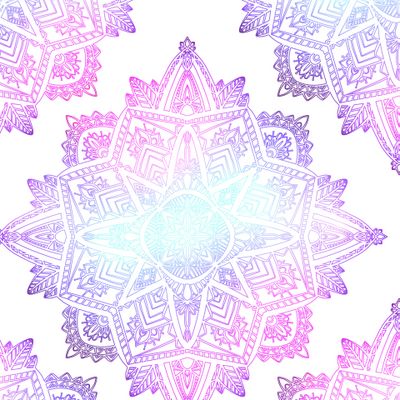 Этническая неоновая мандала на белом фоне