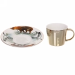 Чайная пара (зеркальная кружка 230мл+блюдце) анаморфный дизайн «Леопард»