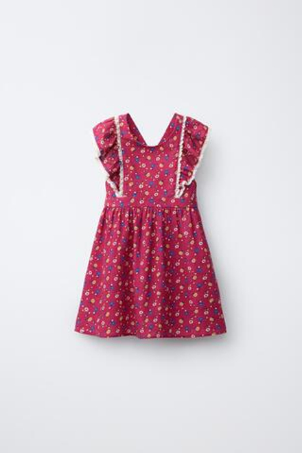 ZARA ПЛАТЬЕ ИЗ ЛЬНА С ЦВЕТОЧНЫМ ПРИНТОМ, ЦВЕТ ФУКСИИ